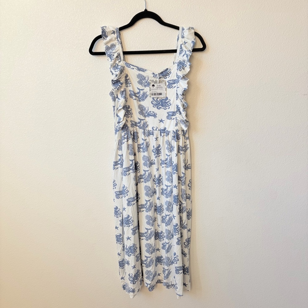 NEW Kate Quinn M Women’s Pinafore Ruffle Dress Nautical Toile